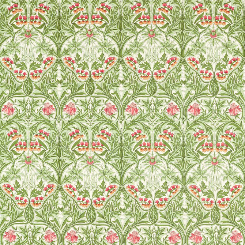 Bluebell Fabric, Leaf Green/Sweet Briar