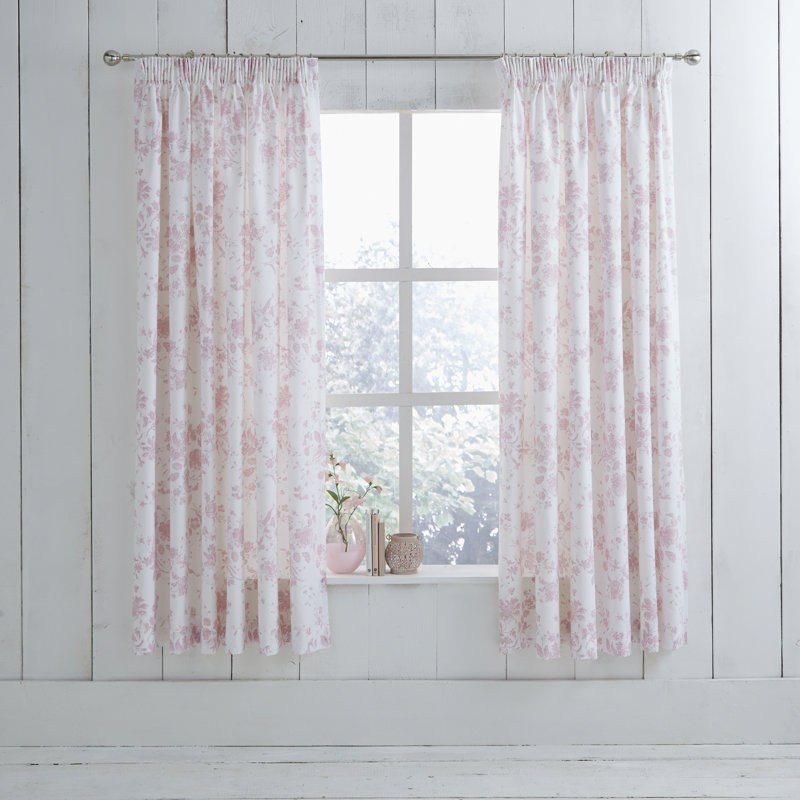 Izetta Semi Sheer Curtain Pair, 168 W x 183 D cm, Pink