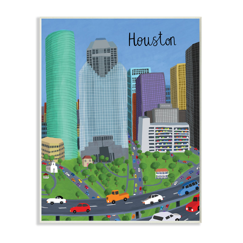 Houston, Texas, ville, architecture, autoroute, voitures, H 19 po x l 13 po, Plaque murale