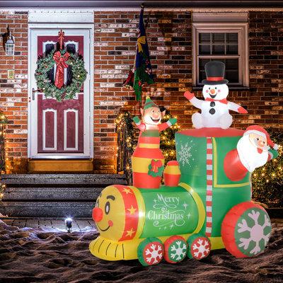 Train gonflable de Noël 5,9 pi avec lumières DEL blanches Outsunny, décorations de Noël pour l'extérieur