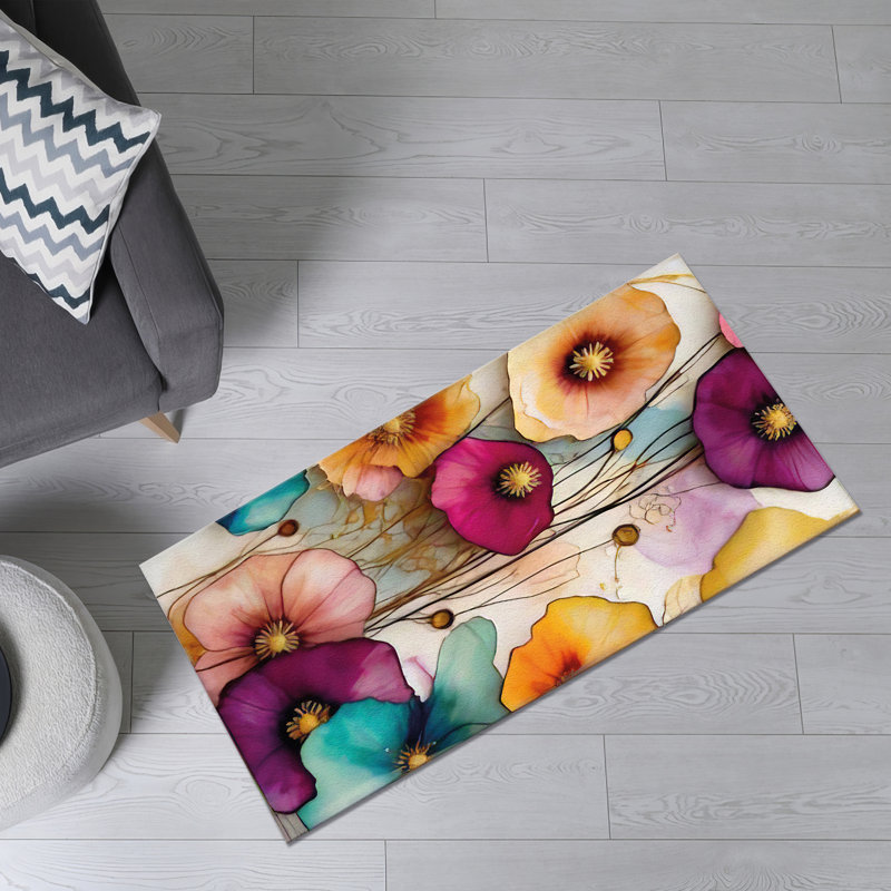 Tapis à motif floral en médaillon floral, Rectangle 2 pi 8 po x 3 pi 11 po