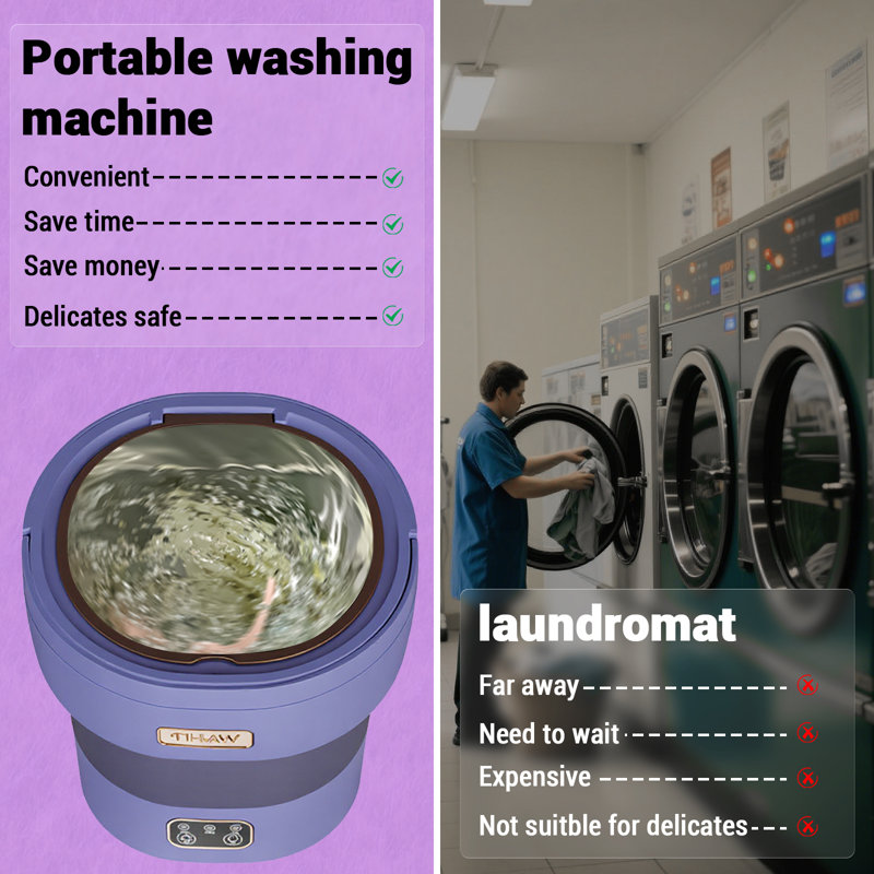 Mini machine à laver portative pliable de 12 L avec panier à essorage, 3 modes de lavage entièrement automatiques, laveuse compacte à fonction bleue pour dortoir, véhicule récréatif, voyage, camping et blanchisserie d'hôtel, mauve clair