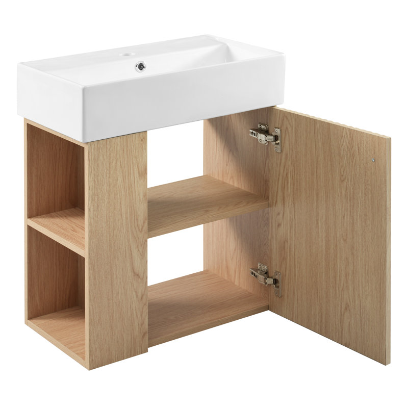 21.6" Space-Saving Floating Vanity | Ceramic Sink & Soft Close Door