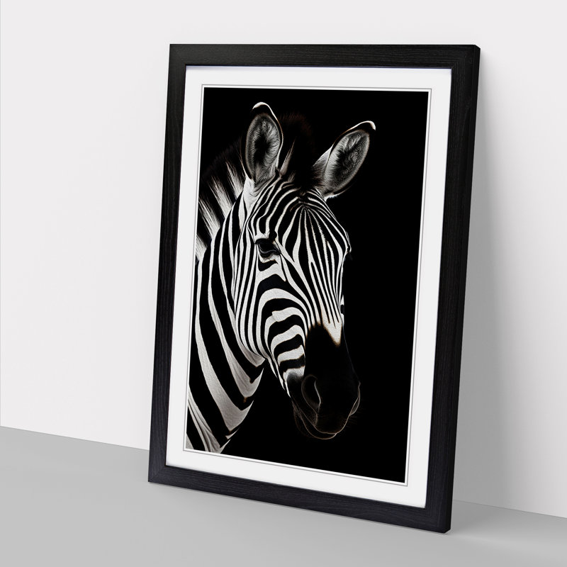 Zebra Minimalism - Single Picture Frame Print on Wood, 46cm H x 34cm W x 2cm D, Black