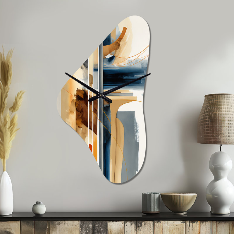 Horloge murale moderne abstraite bleue et dorée II - Boomerang, Moyenne