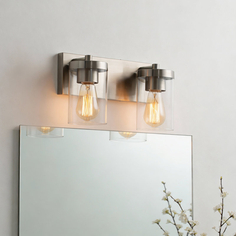Cleofas 3-Light Bathroom Vanity Light Fixture with Clear Glass Shade, Brushed Nickel, 2 Lights