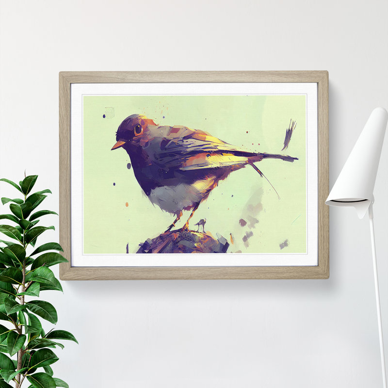 Robin Bird Vol.2 1 Piece Single Picture Frame Wall Art, 25cm H x 34cm W x 2cm D, Oak Framed