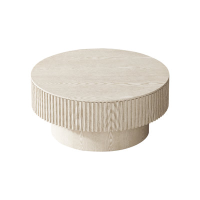 31.5'' Round Coffee Table With Storage Solid Wood Veneered Modern Coffee Table Accent Tea Table For Living Room, Bedroom, Apartment Or Office, Retro White