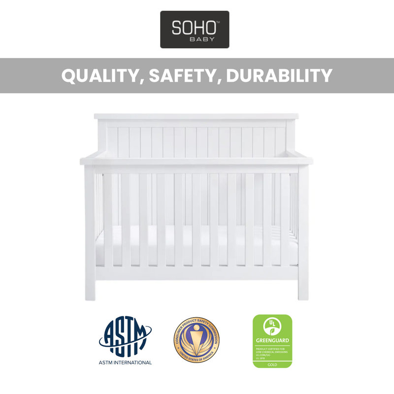 Whitewash Solid Wood 4-in-1 Convertible Crib