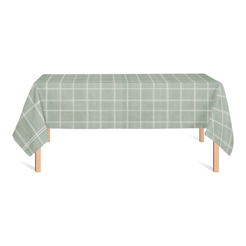 Rectangular Plaid Polyester Tablecloth, Green