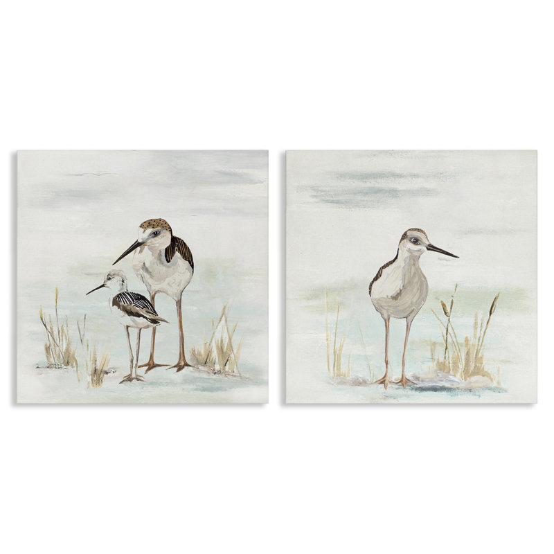 «Sandpipers parmi les graminées de plage», ensemble de 2 toiles murales par Patricia Pinto, H 24 po x l 48 po x P 1,5 po