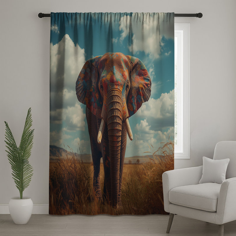 Rideaux d'éléphant colorés, voilages et rideaux occultant - 1 panneau, 50 po x 80 po - 1 panneau, Transparent