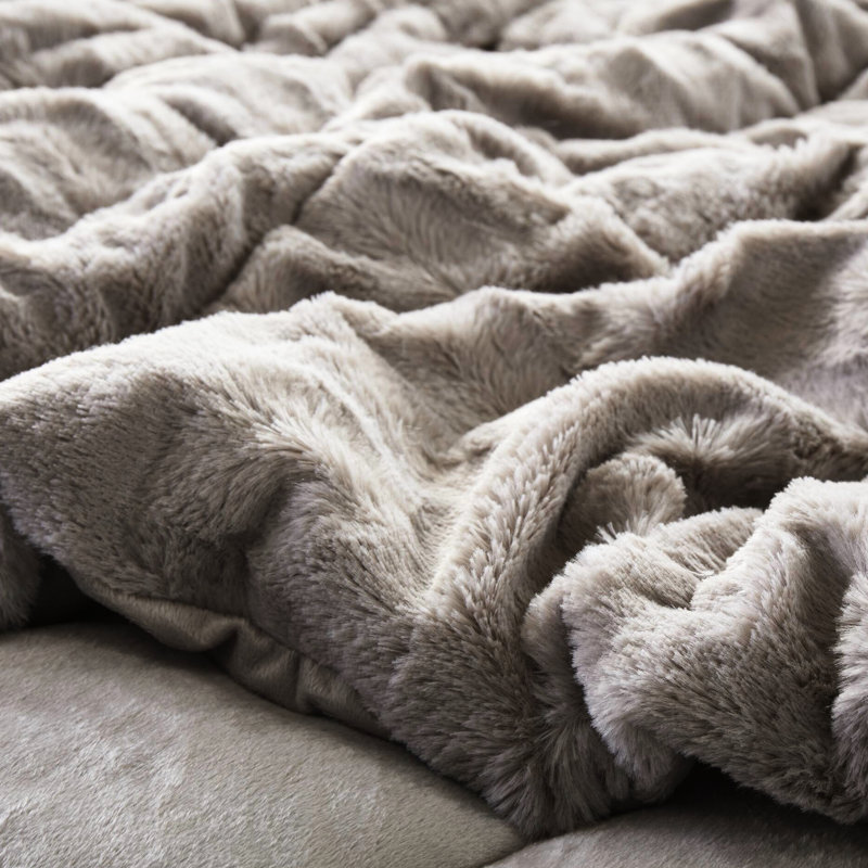 Mini-édredon 3 pièces gris en fausse fourrure unie, fourrure élégante, lavable séparément