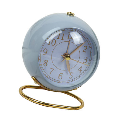 Simple Metal Alarm Clock Battery Powered Silent Student Dormitory Desktop Small Decor Blue