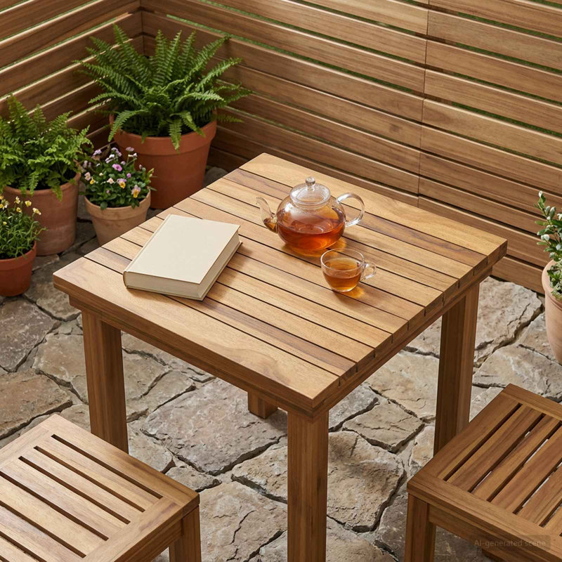  Table Top Natural Solid Teak Wood Home Furniture Garden Dining Surface, 3.5cm H x 40cm W x 40cm D