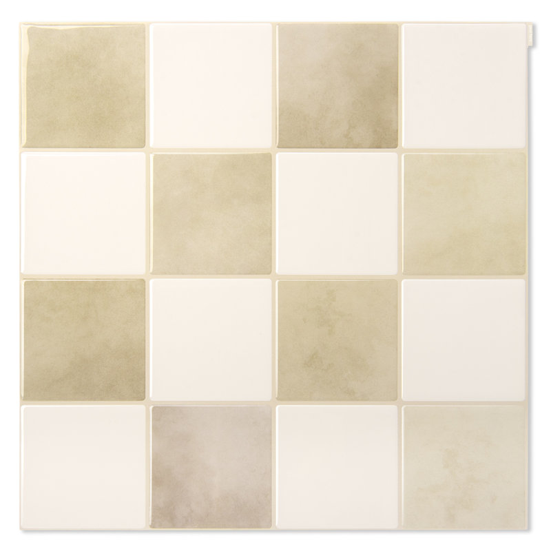 Carrelage mural auto-adhésif pour dosseret de cuisine 11,8 po x 11,8 po Art3d (ensemble de 10), Beige et blanc