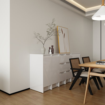 Combinaison d'armoire de rangement autoportante pour la salle de bain, portes et tiroirs à fermeture en douceur, blanc brillant, contreplaqué, emballage KD (convient pour la salle de bain, la cuisine, la salle d'étude, la chambre à coucher)