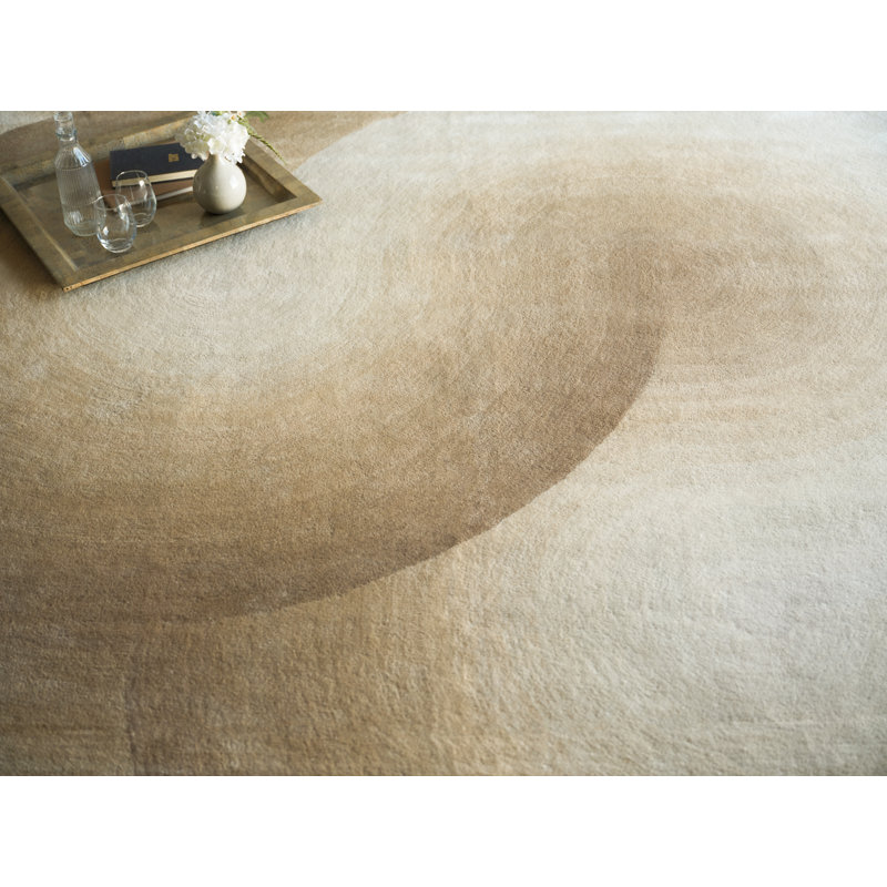 Mitomo Handmade Wool/Bamboo Silk Area Rug, Rectangle 9' x 12', Beige/Ivory