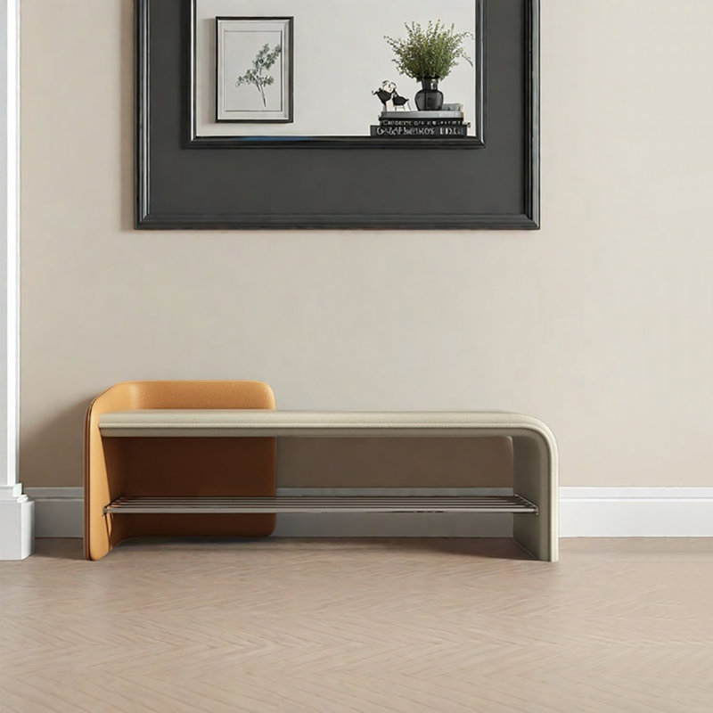 27.6in Shoe Storage Bench, Beige/Orange