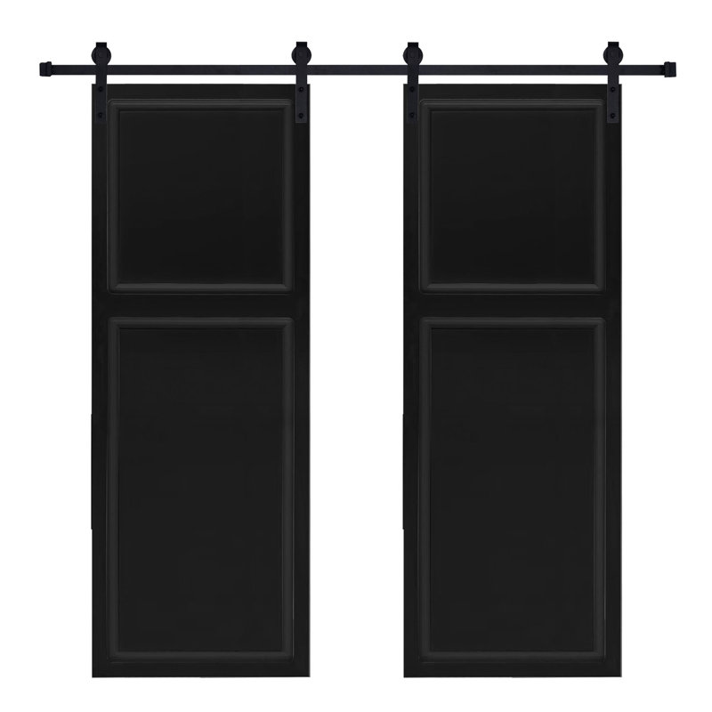 Double 2 panneaux modernes de 84 po x 42 po Porte de grange coulissante en bois de noyer noir avec ensemble de quincaillerie