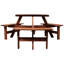 Table de pique-nique pour 6 personnes, table ronde en bois pour le patio, 3 bancs, trou pour parasol, plateau de table de 35 pouces, bords arrondis lisses intégrés, brun