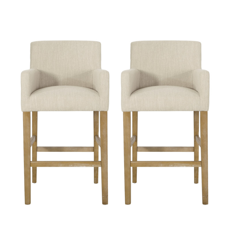 Amenata Upholstered Counter Stool with Solid Wood Frame, Weathered, Beige