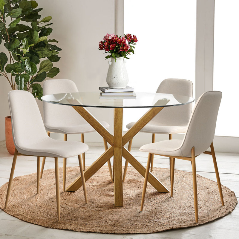 Folmar 5-Piece Dining Set with Round Table, Beige
