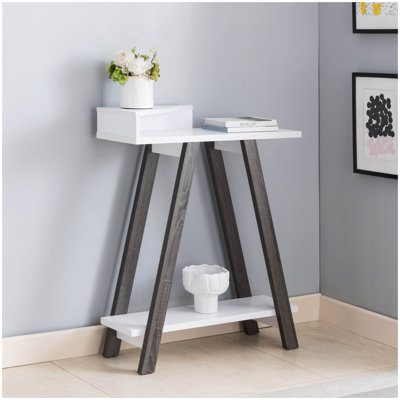 Console contemporaine à deux tons avec deux tablettes - blanc et gris