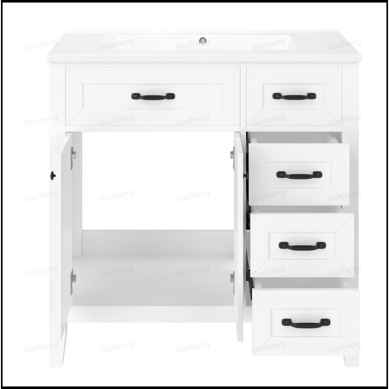 Meuble-lavabo de 36 pouces avec lavabo, structure solide et panneau de fibres à densité moyenne, Blanc