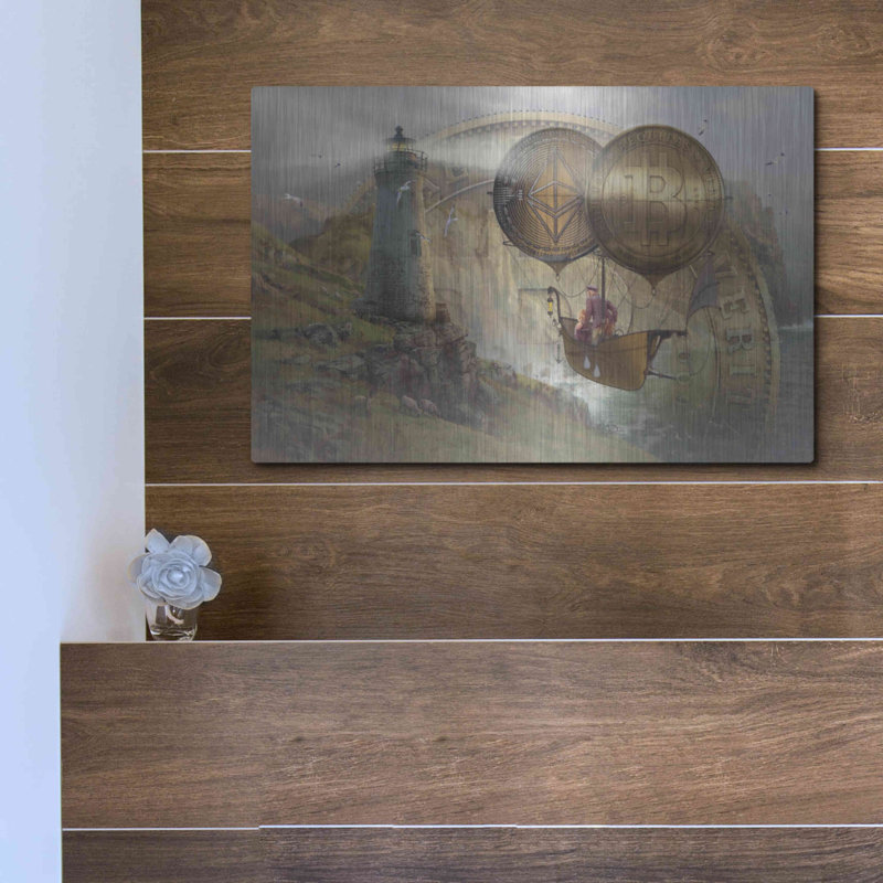 «Bitcoin Deco Two» par Steve Hunziker, art mural en métal, H 12 po x l 16 po