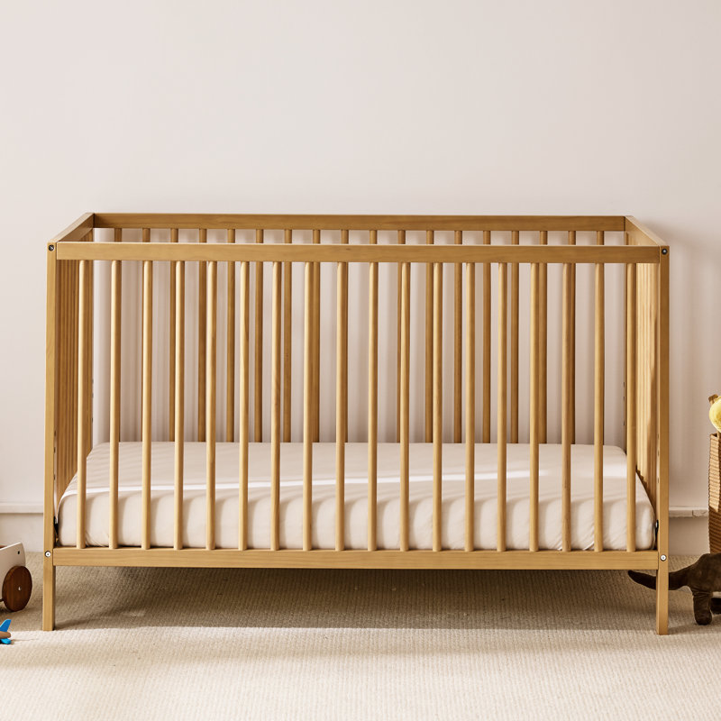 4-in-1 Round Spindle Guardrail Cot Bed , Natural Wood