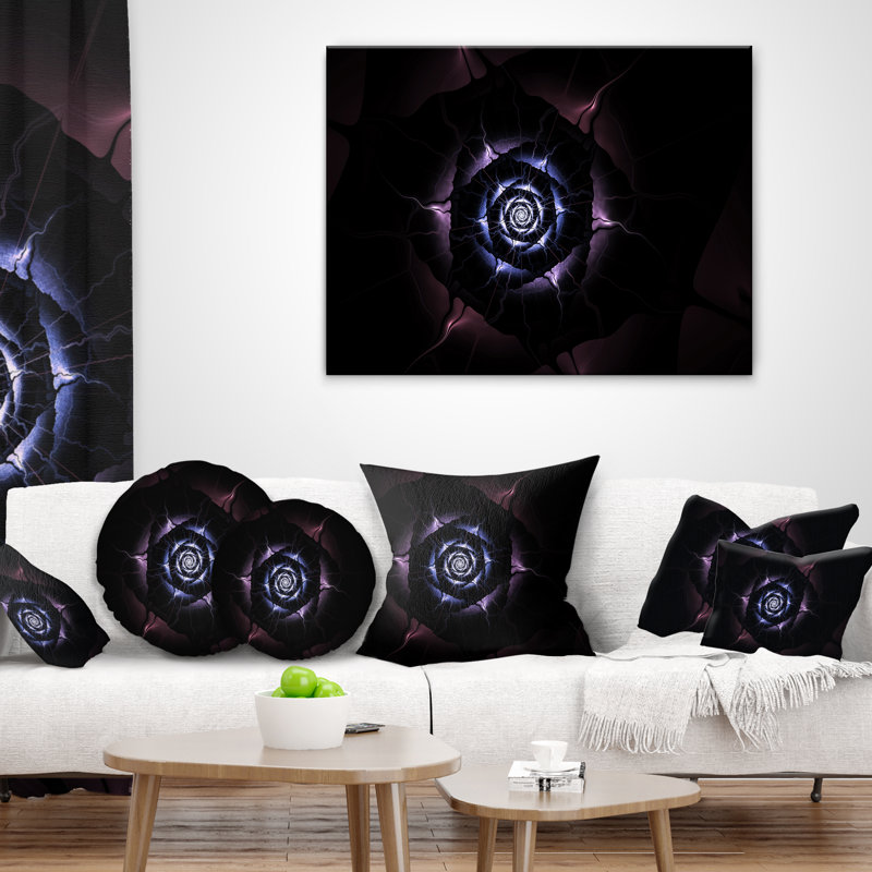 Fleur bleue fractale avec flamme mauve - coussin à imprimé floral, 16 po x 1 po, Coussin décoratif