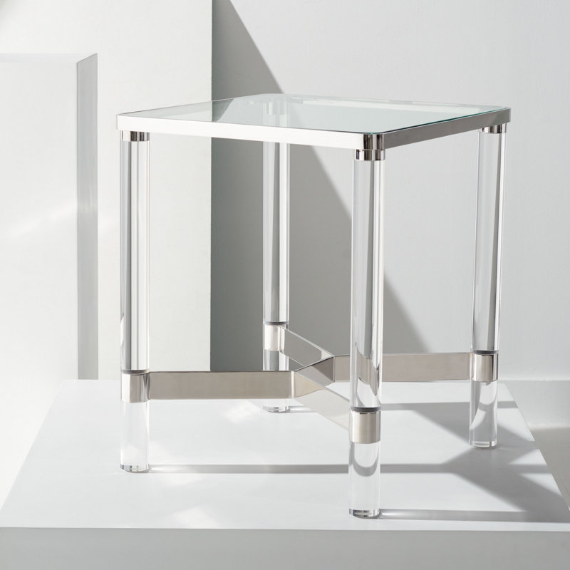 Mechille Glass Top End Table, Sliver