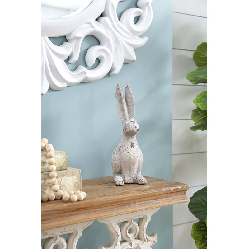 5.3x4.5x12.8" Weathered Cement Cream Rabbit Statue