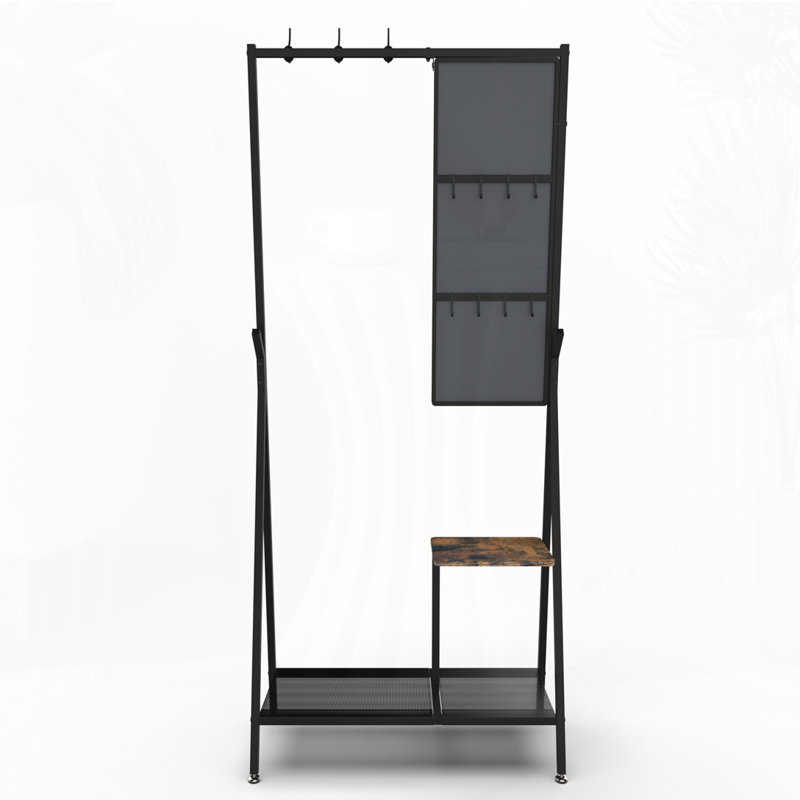 Coat Rack With Mirror, Multifunctional Hall Tree With Shoe Storage