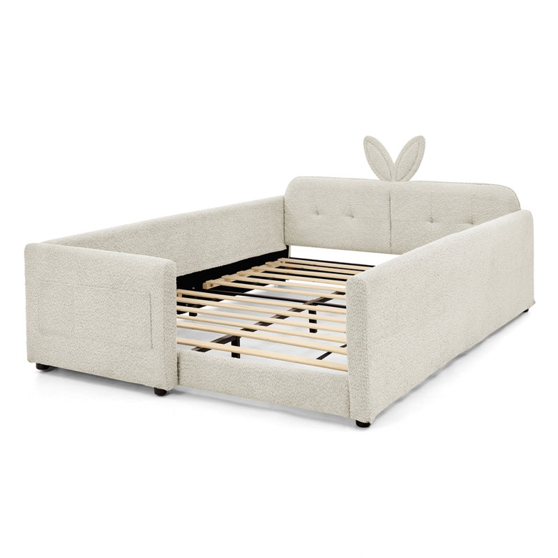 Lit plateforme double tapissier, Beige