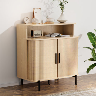 Armoire de rangement cannelée à portes tambour rondes (bois)