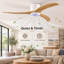 Ventilateur de plafond réversible de 52 pouces avec pales en bois massif, éclairage DEL à intensité variable et télécommande