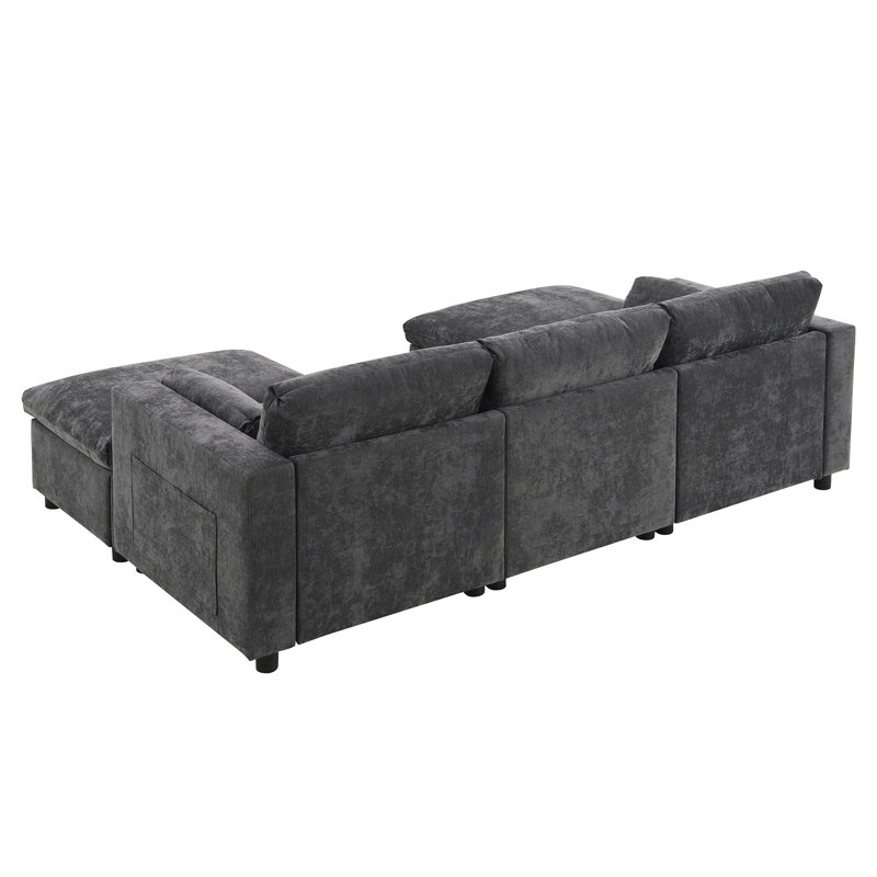[VIDÉO] Canapé modulaire chenille modulaire de 86,5 po avec poches de rangement, Chenille grise foncée