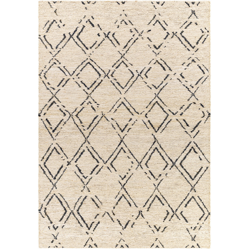 Tapis ivoire / noir tissé à plat à la main Pembreley, Rectangle 8 pi x 10 pi