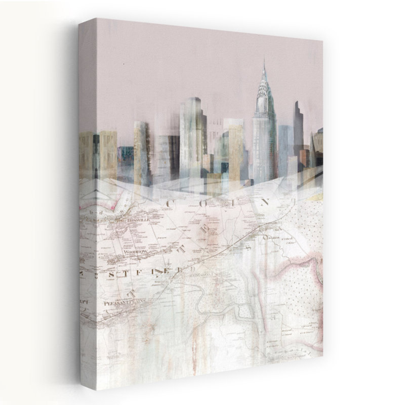 «Blushing Manhattan Map II», art moderne de l'architecture de la ville, H 24 po x l 16 po