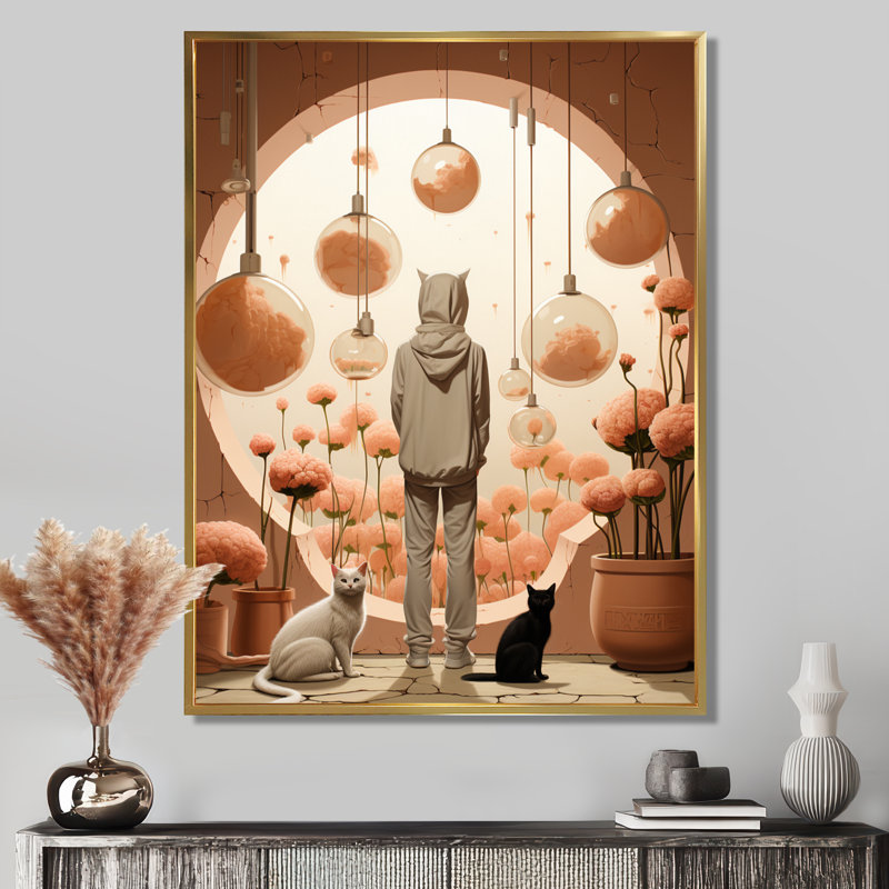 Art mural blanc, H 44 po x l 34 po x P 1,5 po, Toile avec cadre flottant or