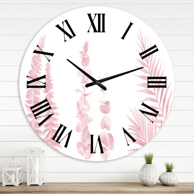 Blush Pinkeucalyptus And Palm Branches - Shabby Elegance Wall Clock