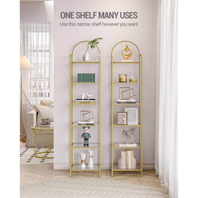 5 Tier/6 Tier Bookcase Bookshelf, Tempered Glass Bookshelves, Slim Shelving Unit for Bedroom, Bathroom, Home Office, Steel Frame 
