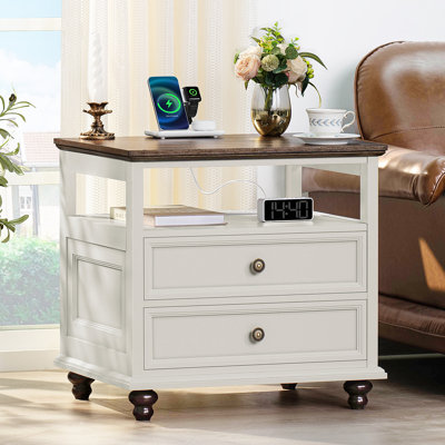 Farmhouse Nightstand, 24" Wide End Table With 2 Drawers, Dresser For Bedroom, Bed Side Table Chest Of Drawers Cabinet,Wood Night Stand For Living Room, Closet