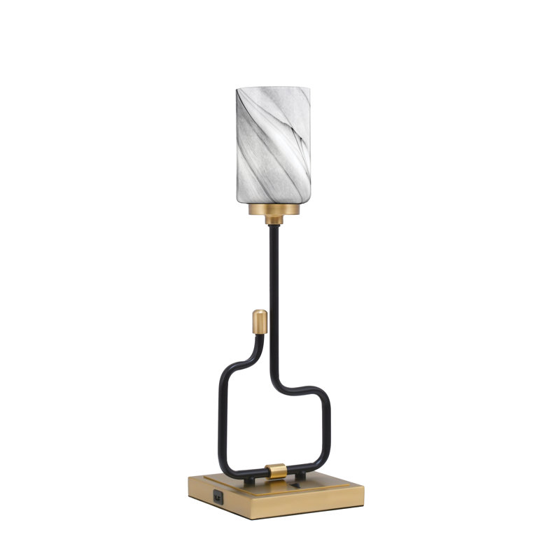 Lampe d'appoint Amarmula, avec ports USB, fini noir mat et laiton vieilli, verre tourbillon onyx de 4 po, Doré