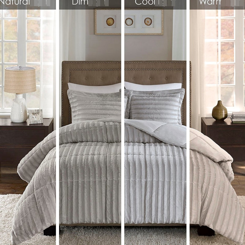 Édredon gris en fausse fourrure - Double / grand, Gray