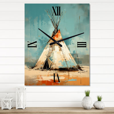 Turquoise Beige Native Tipi Whispers Of Spirit - Native American Wall Clocks