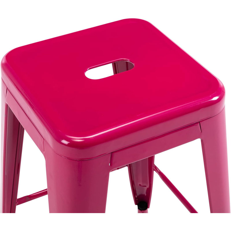 24 Inch Metal Bar Stools, Backless Counter Height Barstools with Metal Frame (Set of 4), 4, Fuchsia
