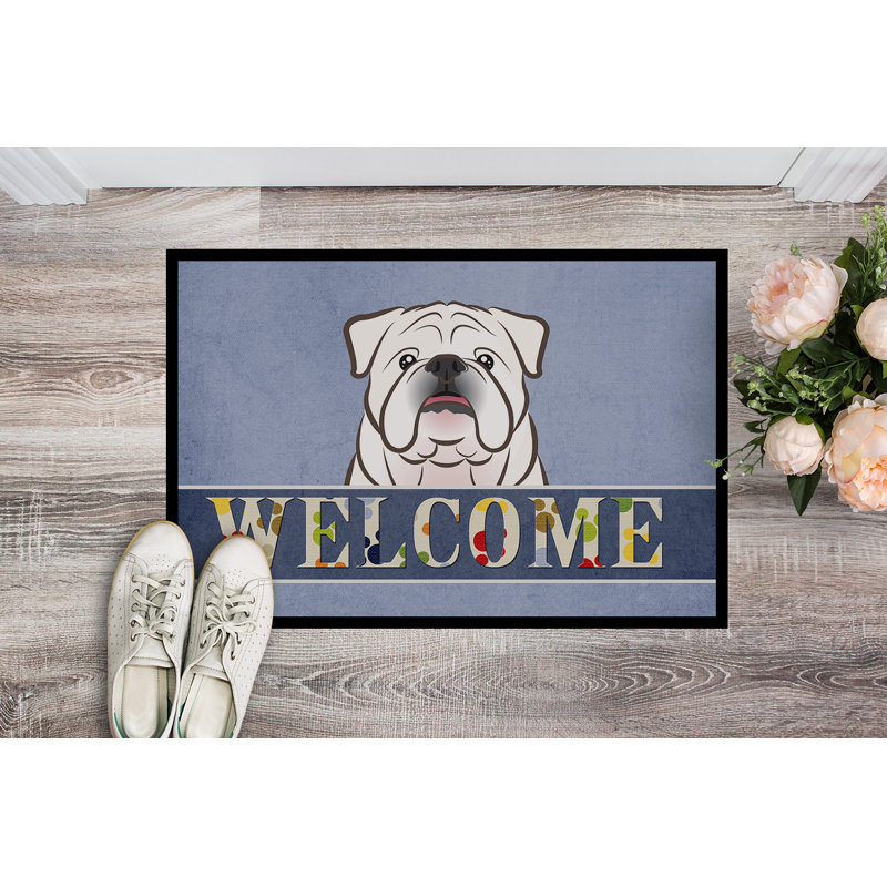 Tapis d'extérieur antidérapant English Bulldog, 2 pi x 3 pi, Blanc